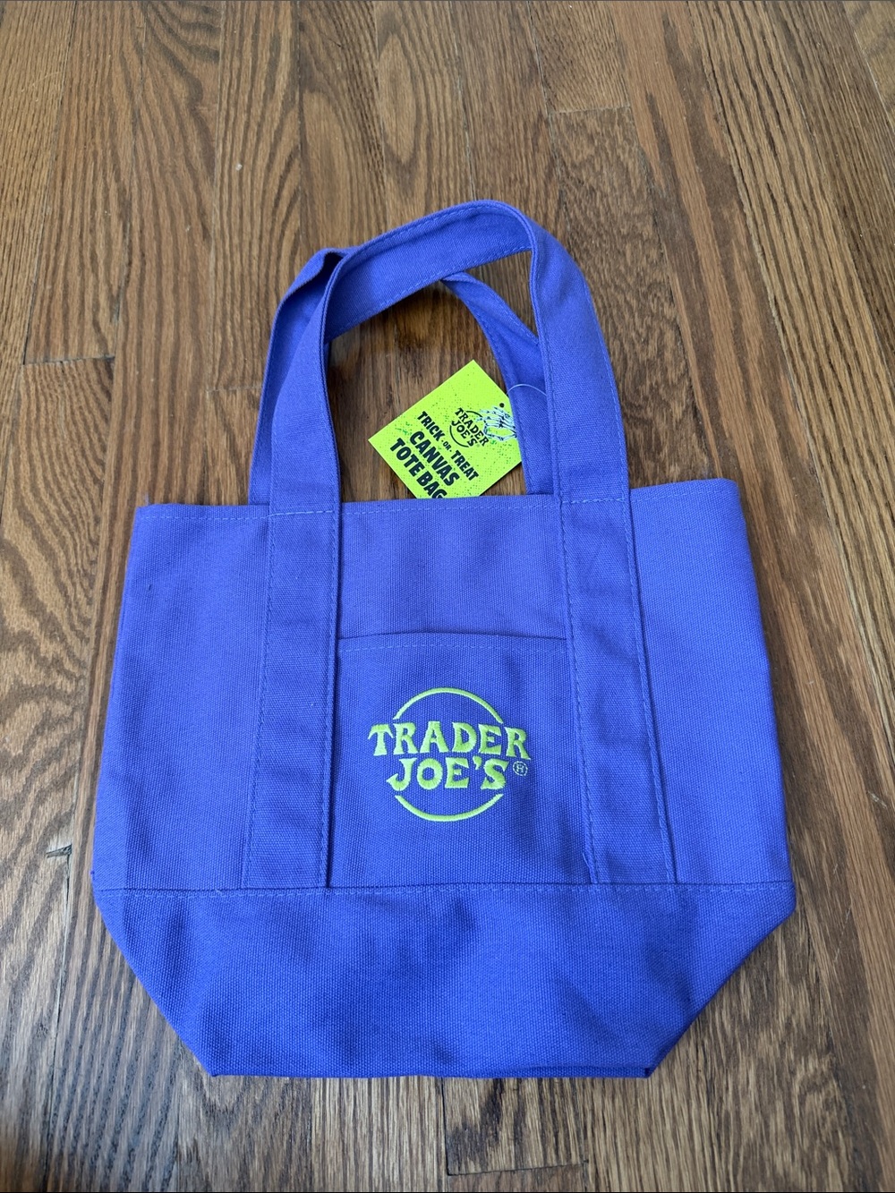 NWT Trader Joe's Mini Trick or Treat Canvas Tote Bag Purple Green Halloween Fall